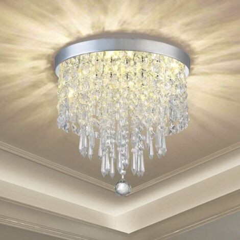 Luminaire Suspendu Plafonnier Métal et Cristal Lampe de Plafond Design élégant LED Lumière K9 Cristal 25CM Chrome Argenté