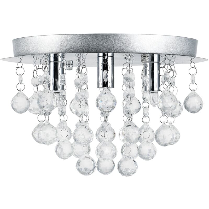 Luminaire suspendu plafonnier métal et cristal artistique chrome argent 3 x G9 diamètre 28 cm