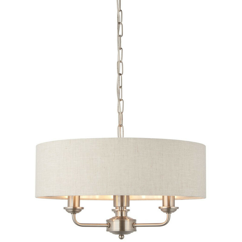 Endon - Luminaire suspendu à un abat-jour, plaque de chrome brossé, lin naturel