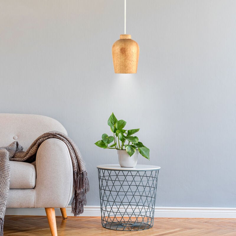 Luminaire suspendu vintage abat-jour en bois salle à manger cuisine lampe à pendule V-tac 3720