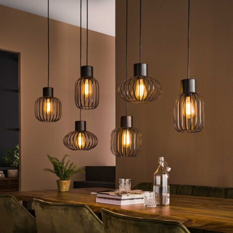 Luminaire suspension cage en métal 6 lampes STONE