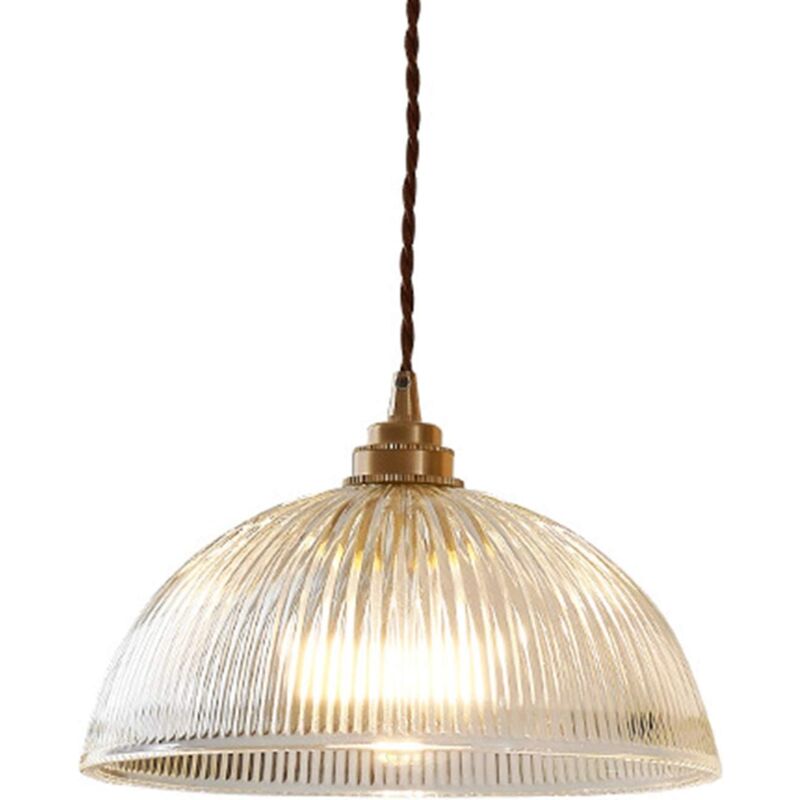 Luminaire Suspension Dôme en Verre Transparent Vintage Industrielle avec Base E27 en Laiton Cuivre Lustre Loft Lampe suspendue au plafond (30cm)
