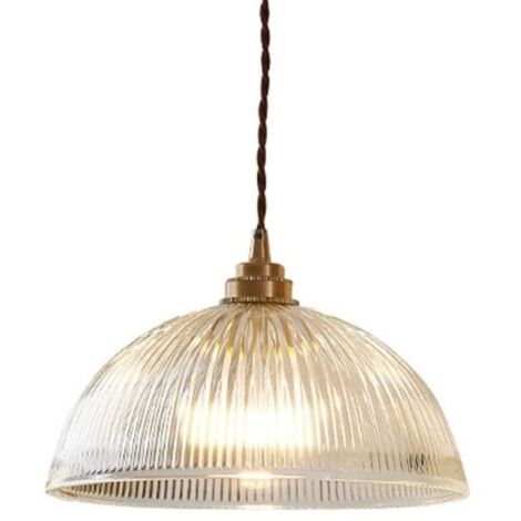 Luminaire Suspension en Verre Vintage Industrielle avec Base E27 en Laiton Cuivre Lustre Loft Lampe suspendue au plafond (25cm)