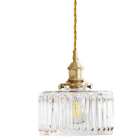 Luminaire Suspension Industriel Vintage en Verre Clair, Douille E27 en Laiton avec Interrupteur, Lampe Suspendu Réglable en Hauteur, Lustre pour Cuisine, Chambre, Salle à Mange