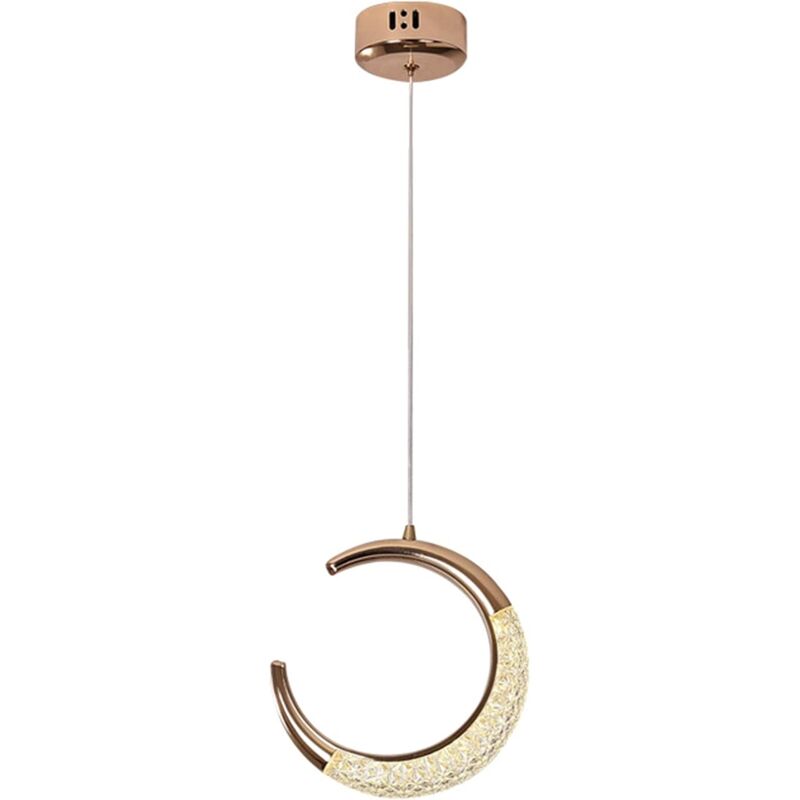 Luminaire Suspension Moderne à LED avec Diffuseur Acrylique,Métal Plafond Lampe Suspendue En Forme de Croissant en Or Rose,Chambre Cuisine Salle à