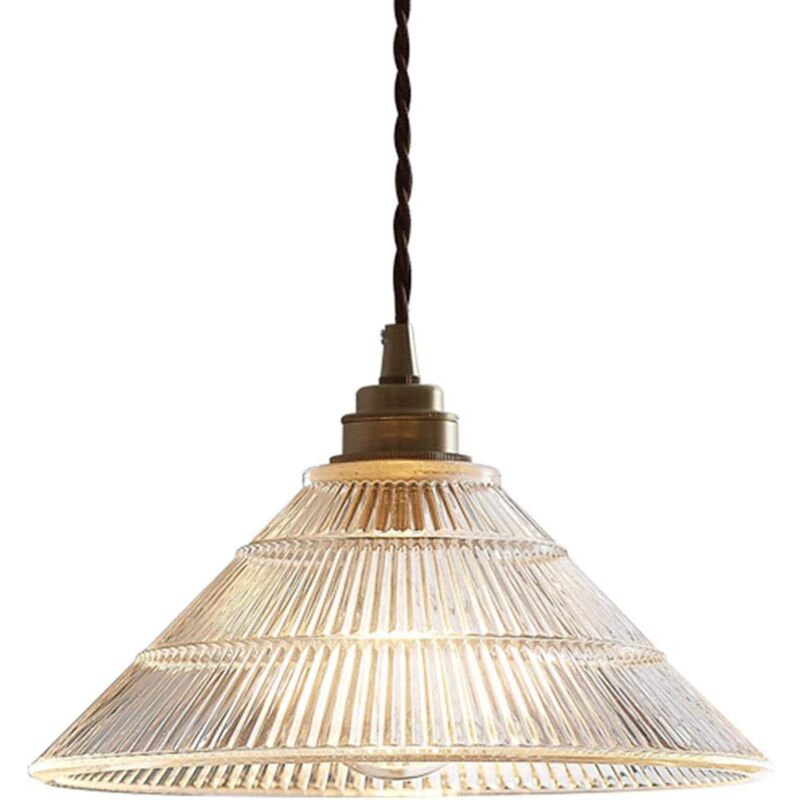 Luminaire Suspension Vintage Industriel avec Abat-jour en Verre Cristal, Lampe à Suspension E27 Loft en laiton Lustre