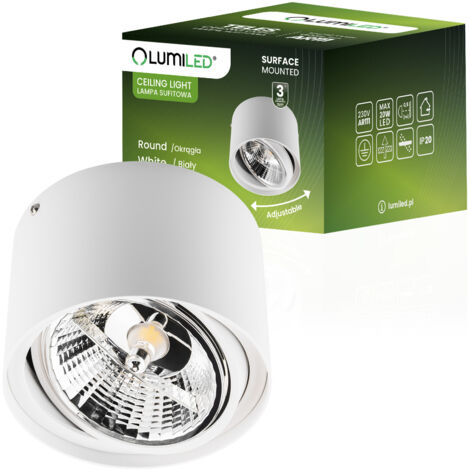 Luminaire tubulaire halogène à montage en surface, orientable, culot GU10 AR111, rond, blanc, 100 mm, TELES LUMILED