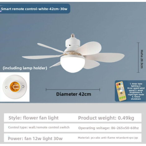 Luminaire ventilateur de plafond à 6 pales E27 avec télécommande combinaison ventilateur et lampe de plafond ventilateur floral 30W changement de trois couleurs modèle avec télécommande avec douille