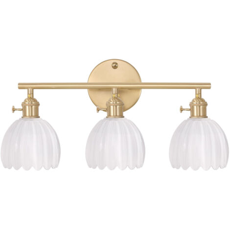 Luminaires de salle de bain, Applique murale 3 lumières en laiton pour miroir avec abat-jour tulipe blanc, ampoules non incluses