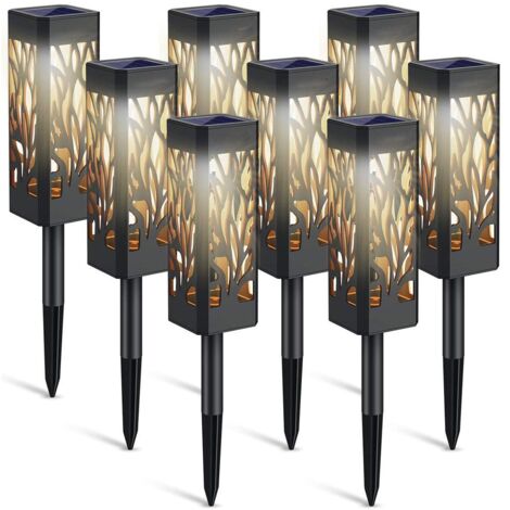 Luminaires solaires d'extérieur pour jardin, lot de 8 lampes de jardin solaires étanches avec LED blanc chaud, décorations de jardin solaires pour terrasse, cour et allées, allumage et extinction auto