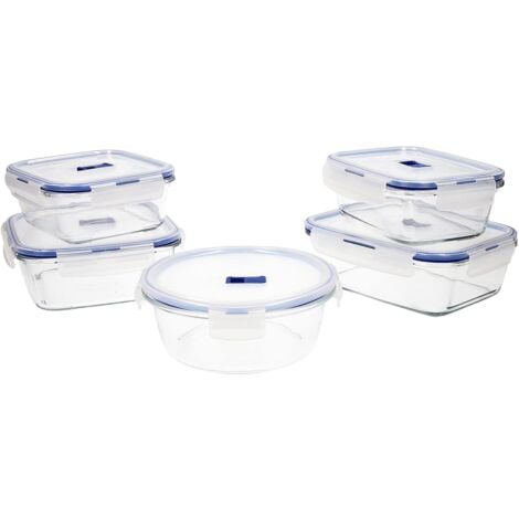 Luminarc Pure Box Active Set di 5 contenitori ermetici in Vetro, Extra Resistenti, Senza BPA, valvola per microonde, Trasparente