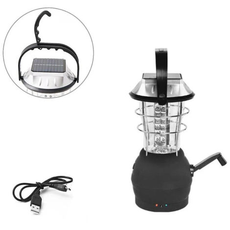 Luminaria portátil, linterna solar, dinamo de manivela negra, 36 LED, linterna de emergencia para acampar al aire libre - BDD