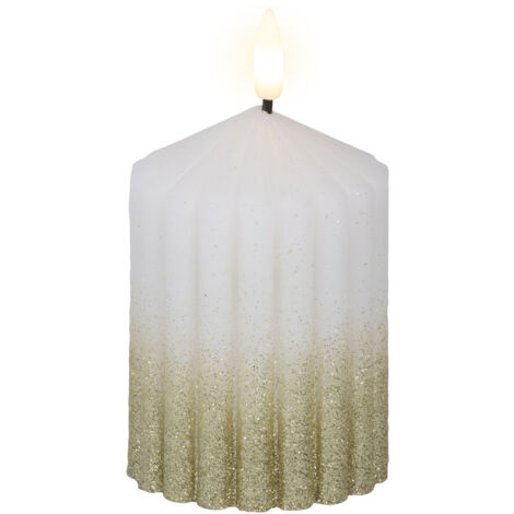 Lumineo LED Kerze warmweiß 10 x Ø 7 cm batteriebetrieben weiß/gold