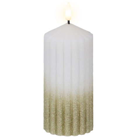 Lumineo LED Kerze warmweiß 15 x Ø 7 cm batteriebetrieben weiß/gold