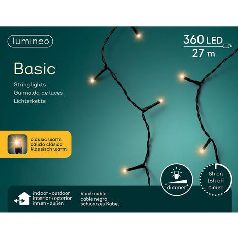 Lumineo LED Compact Lichterkette – 750 Cm, 350 LEDs, Warmweiß, Mit Timer (8h) & Dimmer (5F), IP44 Für Innen & Außen