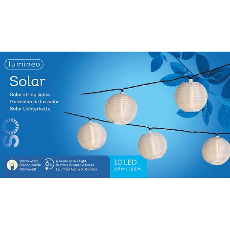 Lumineo LED-Solar-Lampionkette Weiß 450 cm - 10 Lampions Ø 7,5 cm