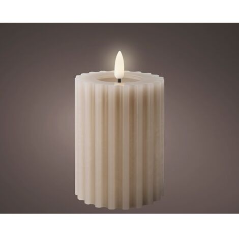 Lumineo LED Wachskerze Light Grey hellgrau Ø 7 cm Höhe 12,3 cm warmweiß Indoor