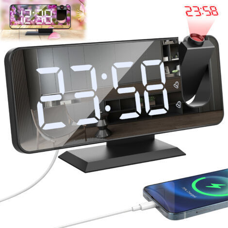 Luminescenter Wecker mit Digitaluhr, Doppelalarm und Spiegel-LED-Bildschirm, 7 Tasten, Snooze-Funktion, 4 Helligkeitsstufen, 12/24h