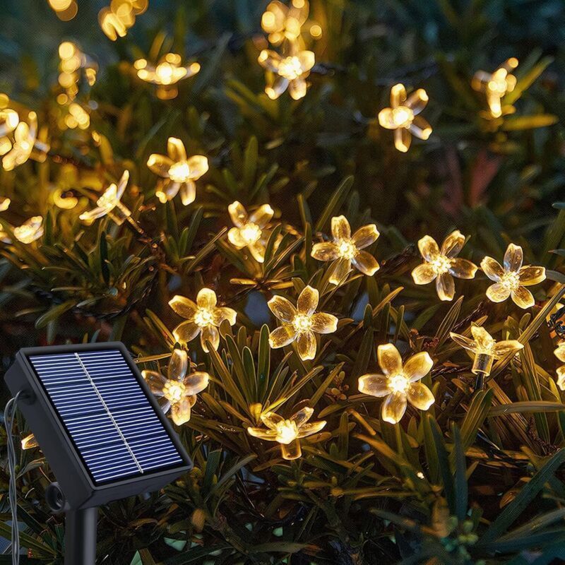 Lumineuse Exterieur Solaire - 12M 100LED - Fleurs de Cerisier Lumières - 8 Modes Étanche Lampe Solaire Exterieur pour Jardin