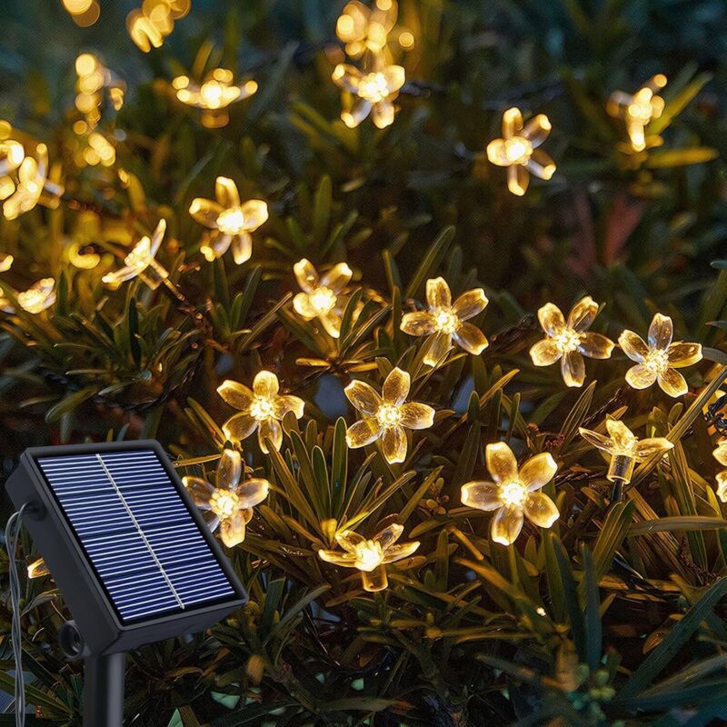 NOLUXA Lumineuse Exterieur Solaire - 12M 100LED - Fleurs de Cerisier Lumières - 8 Modes Étanche Lampe Solaire Exterieur pour Jardin