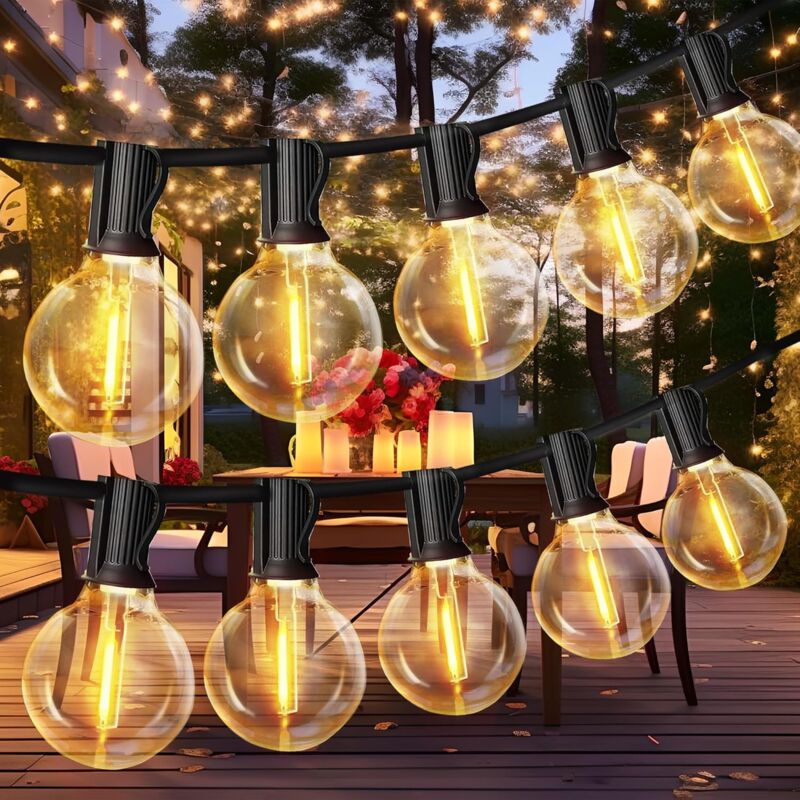 Lumineuse Exterieure LED, 15M Guirlande Guinguette Exterieur G40 LED Ampoules IP44 Imperméable,Chaîne Lumiere Exterieur pour terrasse, mariage, Noël