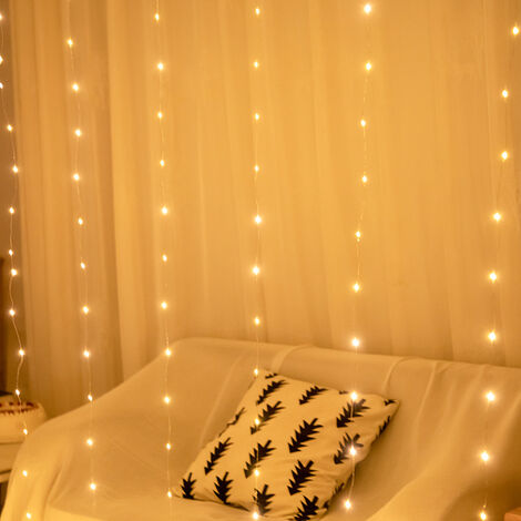 Lumineuse Rideau, 3M3M Rideau Lumineux 300 LED 8 Modes d'Éclairage Rideau de Lumière USB Blanc Chaud pour Décoration de Noël Intérieur Extérieur Fenêtre Fête Mariage Anniversaire