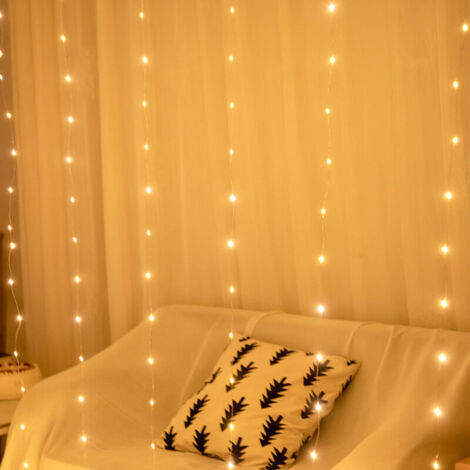 Lumineuse Rideau, 3M3M Rideau Lumineux 300 LED 8 Modes d'Éclairage Rideau de Lumière USB Blanc Chaud pour Décoration de Noël Intérieur Extérieur Fenêtre Fête Mariage Anniversaire