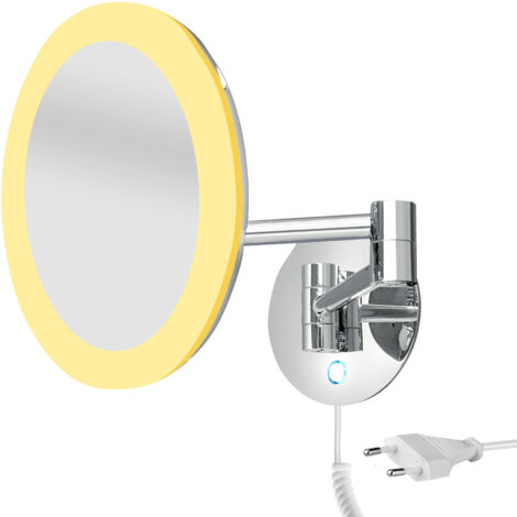 Lumineux Miroir Grossissant X 5, Rond, À Fixer (avec Perçage),avec Capteur Tactile Rétro-éclairé, Chrome Nimco