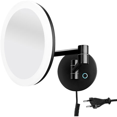 Lumineux Miroir Grossissant X 5, Rond, À Fixer (avec Perçage),avec Capteur Tactile Rétro-éclairé, Noire Mate Nimco