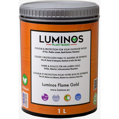 Luminos LUM1111 - FLAME GOLD Lasur al Agua Protector Madera Exterior Color Naranja. 1L