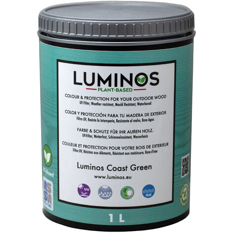 Luminos LUM1118 - COAST GREEN - Lasur al Agua Protector madera exterior, color Verde Costa. 1L