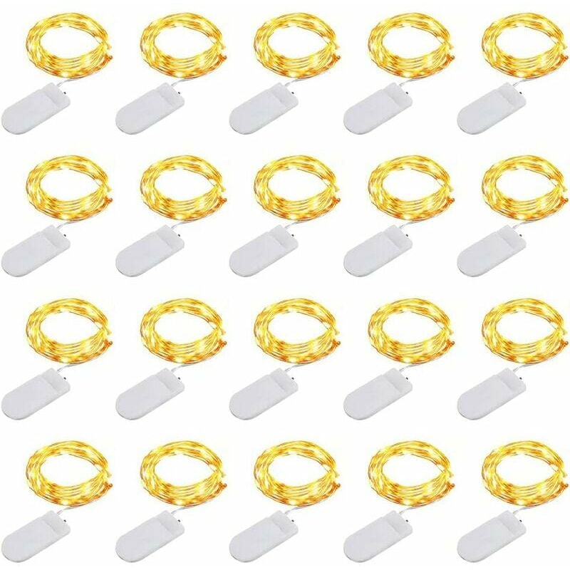 Lumière blanche chaude de 1 m/10 avec pile bouton, 20 lumières de bouton led, adaptée à la décoration de boîte-cadeau, lumières de décoration de