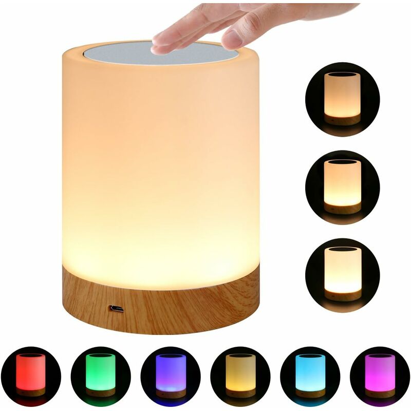 Ineasicer - Lumière led de nuit, lampe de chevet, sonde futée de contact, batterie (blanche chaude de niveau de 3 de Dimmable, rvb de six couleurs
