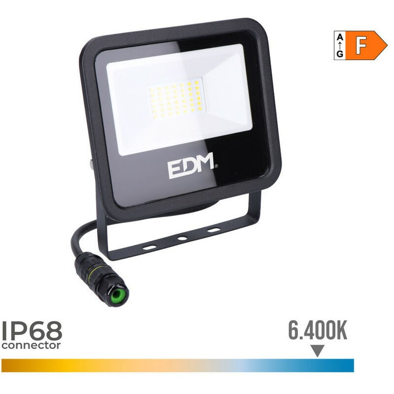 Projecteur Led 30w 2370lm 6400k Lumière Froide Black Séries 15,8x13,5x2,9cm EDM