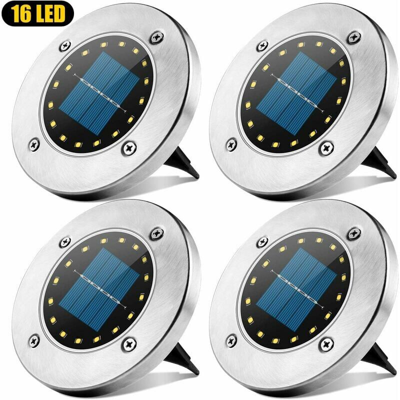 Lumière solaire extérieure avec 16 led - Spot lampe solaire étanche IP65 pour jardin, terrasse, cour, pelouse - Lot de 4 pièces