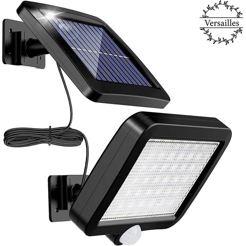 Lumière solaire extérieure avec détecteur de mouvement 56 led, lumière solaire de jardin étanche IP65 à 120 ° avec câble de 5 m Versailles