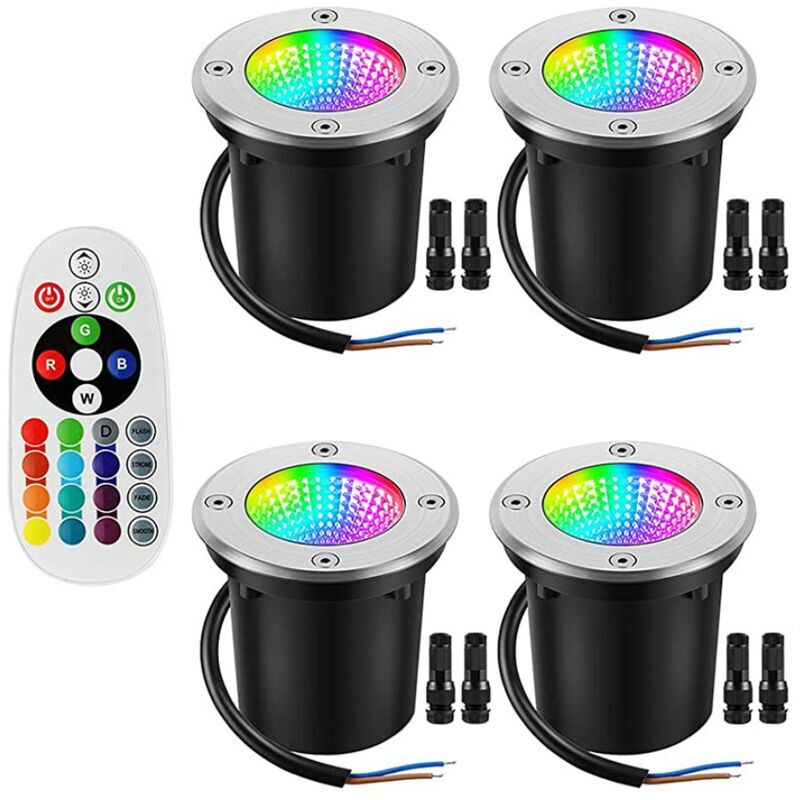 Lumière souterraine rvb, lumière souterraine extérieure 12-24 v avec connecteur de fil 6 w changement de couleur IP67 étanche led basse tension