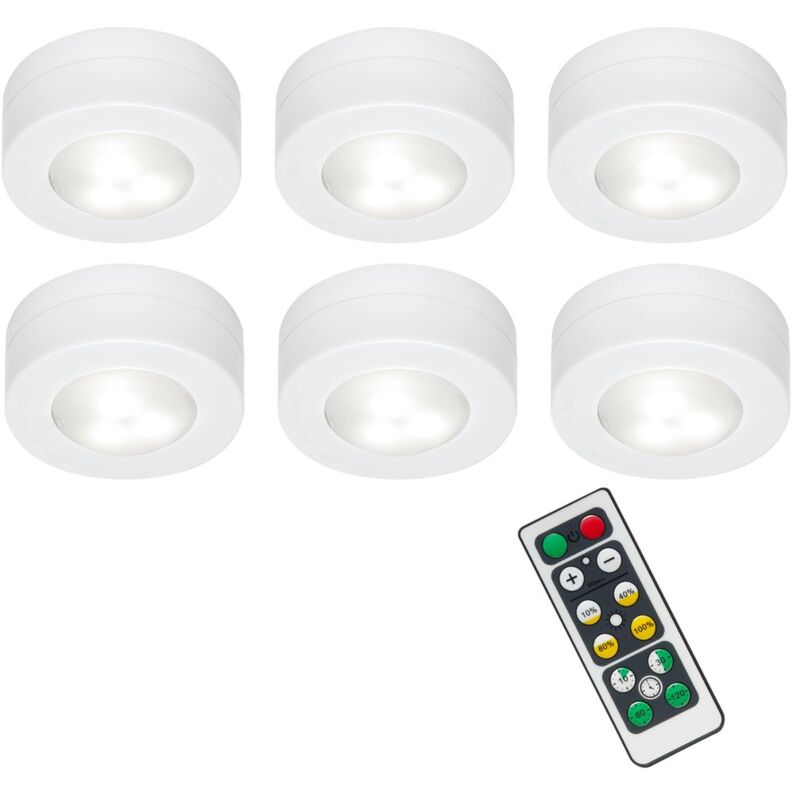 Lampe LED pour armoire BRILONER LEUCHTEN CABINET, 60 lm, IP20, blanc, plastique, variateur, avec télécommande, Ø 5,8 cm