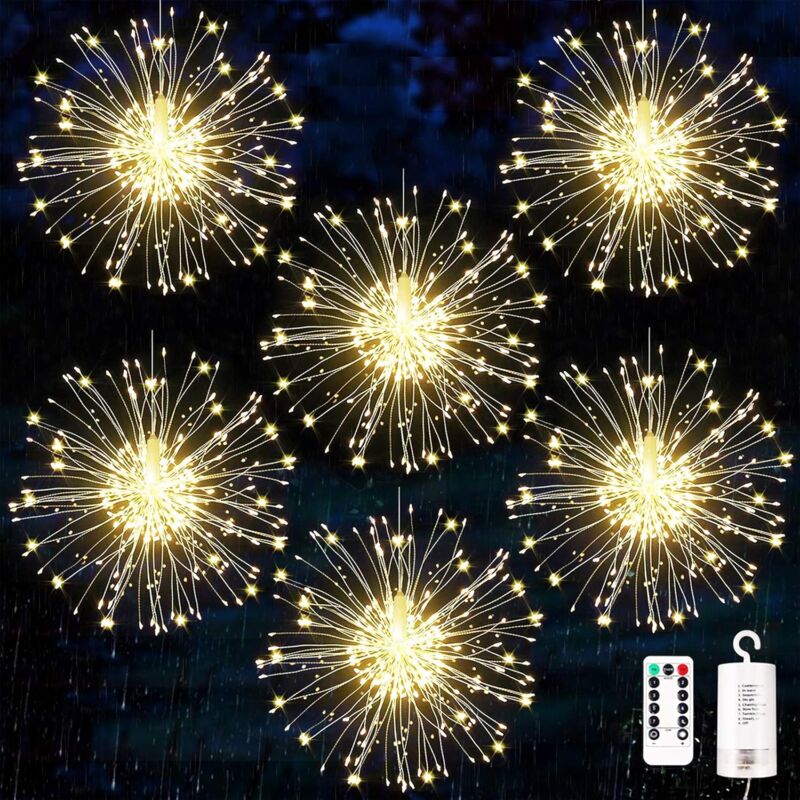 Lumières Décoratives de Feux d'Artifice Lumière de Feux d'artifice led d'Explosion, Noël 120 lumières led 8 modes de Ficelle de Fil de Cuivre de