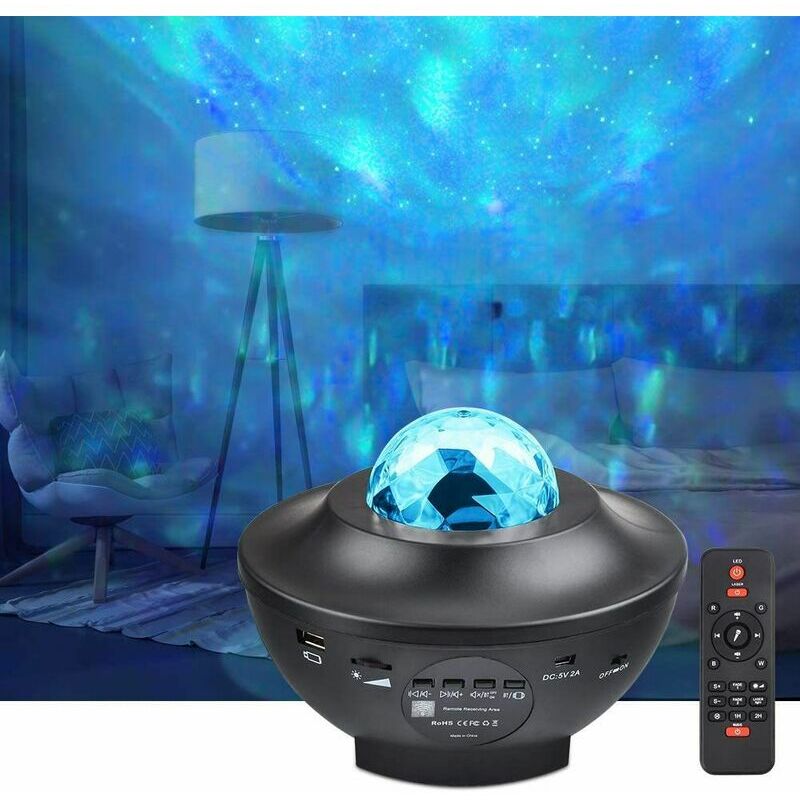 Lumières de projecteur LED Veilleuse Ocean Wave Star Sky avec hautparleur de musique, télécommande, rotation à 360 °