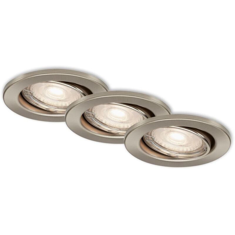Lampe led encastrée Briloner leuchten sten, 5 w, 460 lm, IP23, nickel mat, métal, incl., 3x GU10, ø 8,6 cm