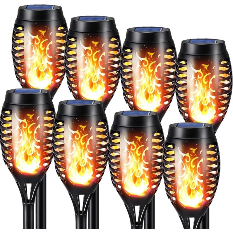 Lumières Flamme Solaire Exterieure - 8 Pack Etanche Lampe Torche Solaire, Lampe Solaire Flamme Vacillante pour Décor, Jardin, Patio, Chemins, Pelouse