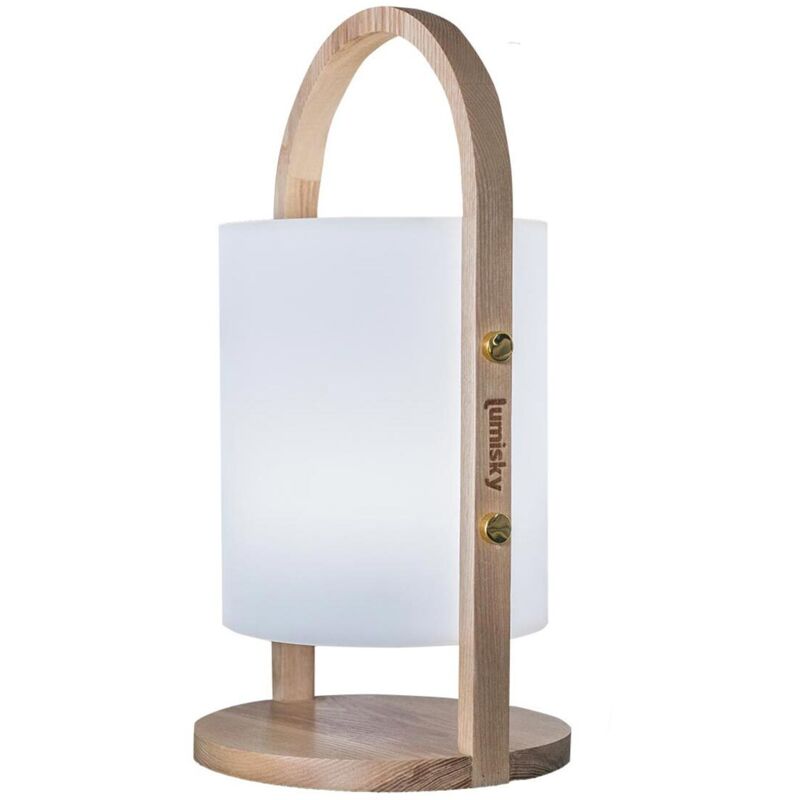 Lumisky – Lanterne portative sans fil LED WOODY – Batterie lithium 2200 mAh – Hauteur 37 cm – Résistante aux éclaboussures IP44
