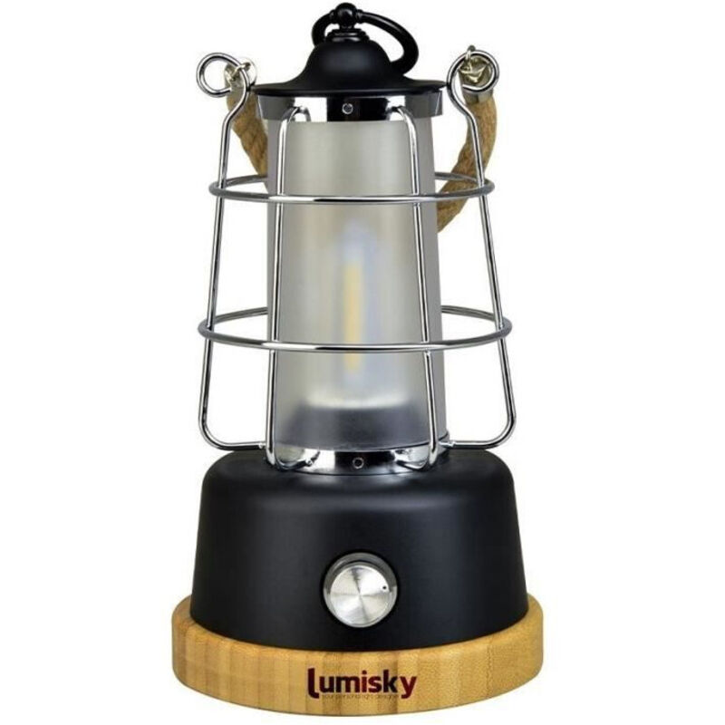Lumisky – Lanterne portative sans fil LED 300 Lumens – Autonomie jusqu'à 6 heures – Métal et plastique – Hauteur 23 cm – IP44 résistante aux