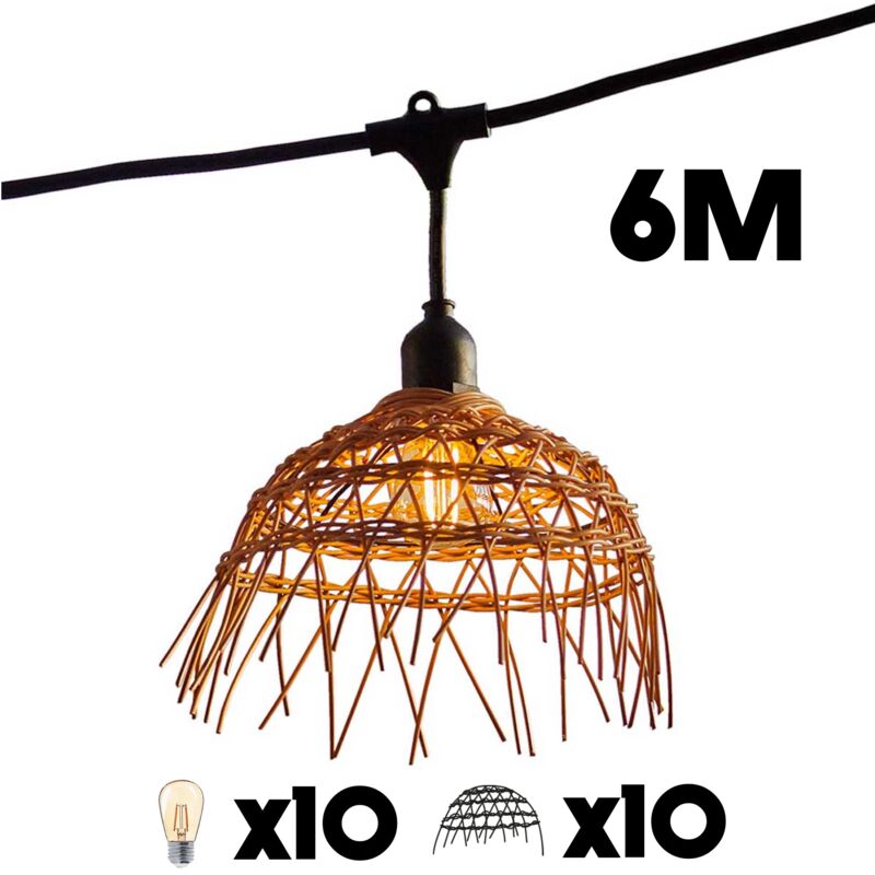 Guirlande lumineuse E27 raccordable 6m – 10 ampoules LED blanc chaud – IP64 résistante aux éclaboussures – Pour jardins et terrasses – Lumi Jardin