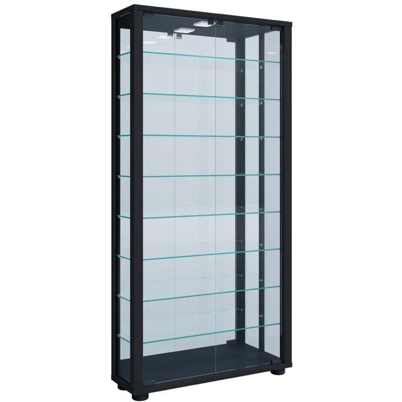 Ebuy24 – Vitrine moderne en bois et verre ESG 115 x 59 x 18 cm – Éclairage LED compatible – Sécurité avec cadenas VCM Safety