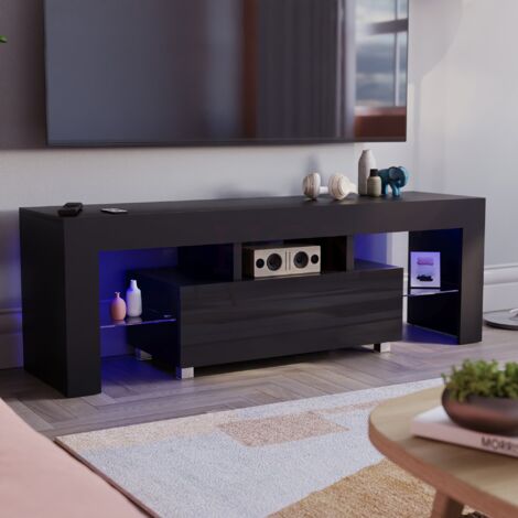 main image of "Luna 1 Drawer LED TV Unit, Black"