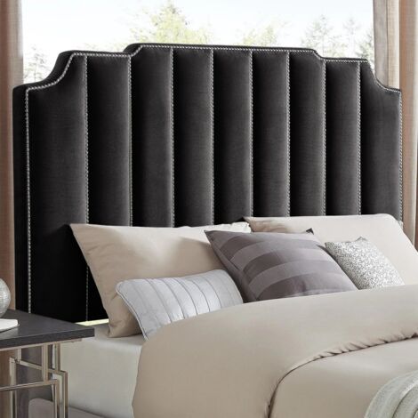 Luna Black Plush Super King 30 inch Strutted Headboard
