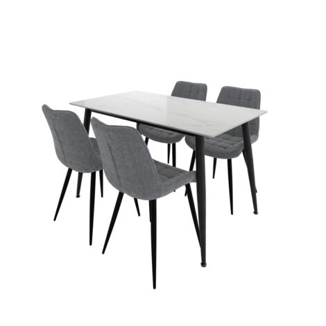 Luna Marble Effect Dining Set - Ceramic/Metal - White Marble