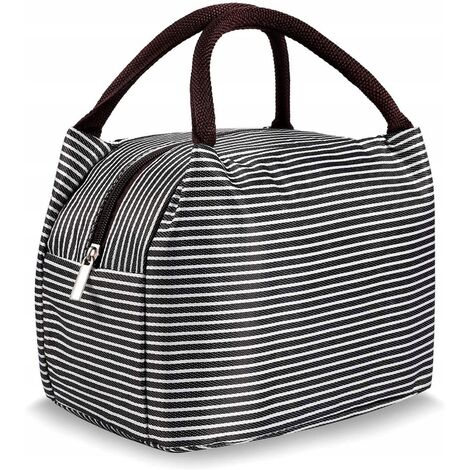 Lunch bag, insulated lunch box reusable tote bag for large waterproof and waterproof tote bag for keeping warm / cool / cool, suitable for adults, at the office, at school, children's children -Non (black and white stripes))